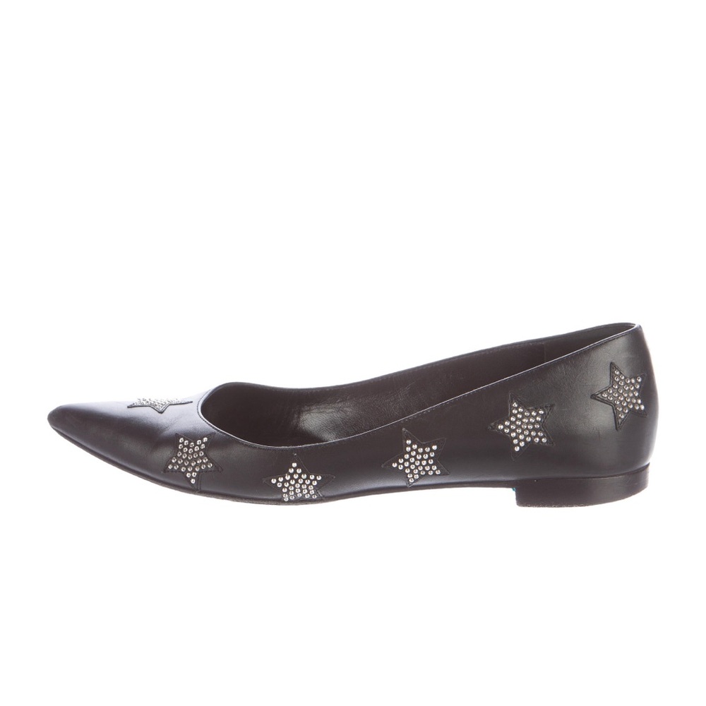 Saint Laurent Star Studded Silver Beaded Black Leather Ballet Flats